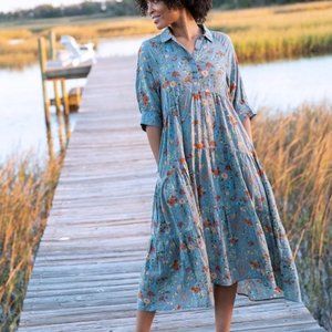NWT Natural Life Rebecca Tiered Dress - Grey Wildflower Size Large